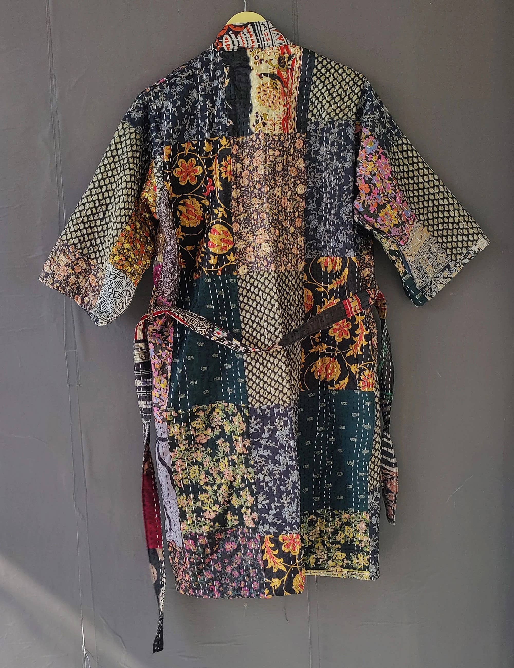 bhavnas boutique - Wholesale Kimono - Women's - Kantha quilt jacket Women Wear Silk Patchwork Long Kimono3