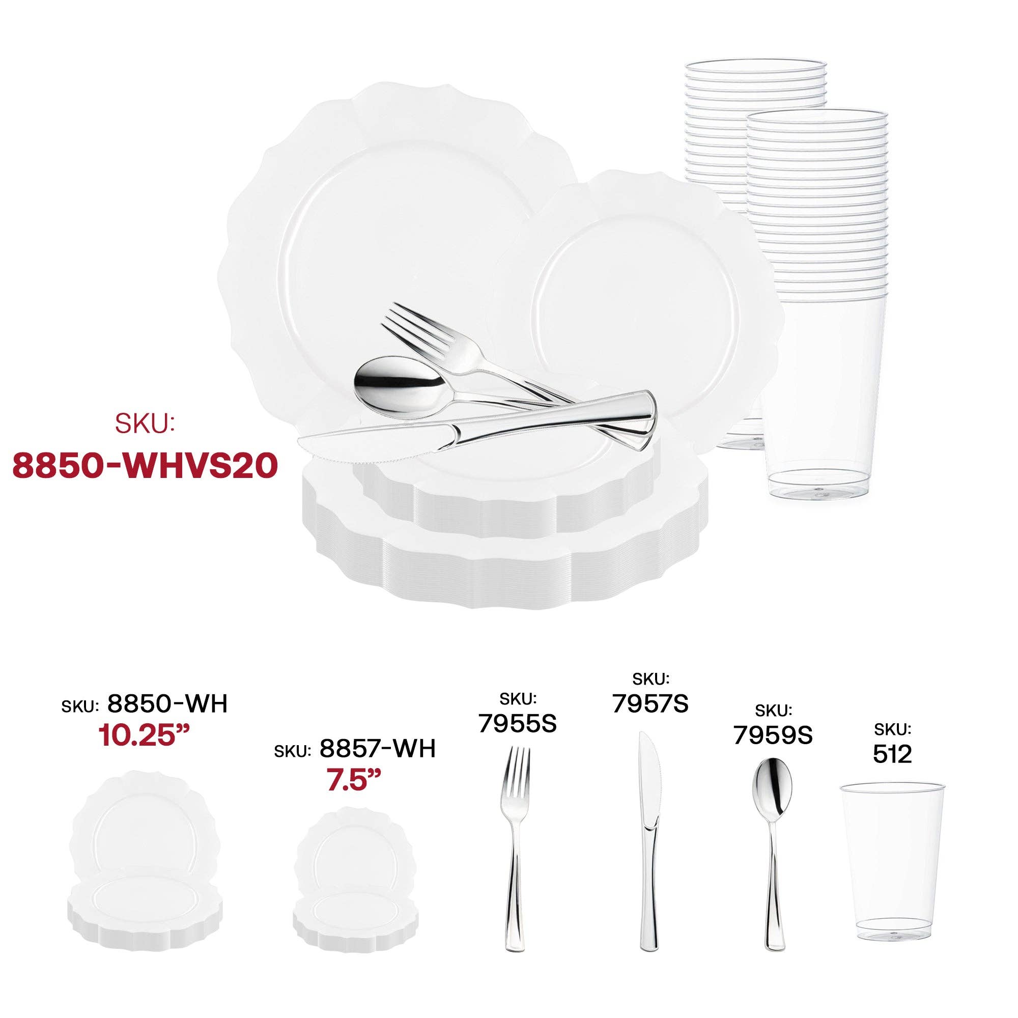 Smarty had a Party - Wholesale Dinnerware Set - Pearl White Round Lotus Wedding Value Set - 60 Sets4
