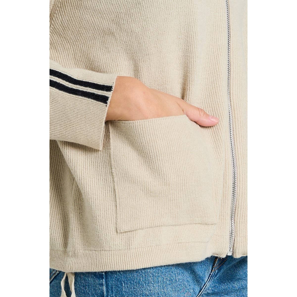 The GREii - Vente Pull en maille – femme - Pull en tricot à manches rayées et fermeture éclair7