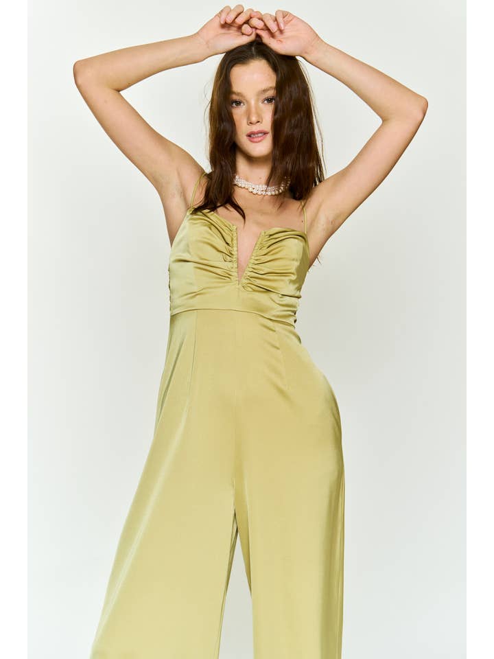 Hers & Mine - Wholesale Jumpsuit - Women's - V WIRED RUCHED BUST SPAGHETTI STRAP JUMPSUIT