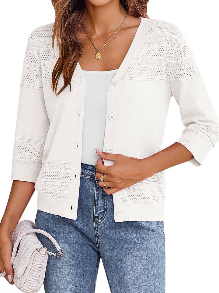 Lovesoft - Wholesale Cardigan - Women's - Lace Pattern V Neck Button Front Summer Sweater