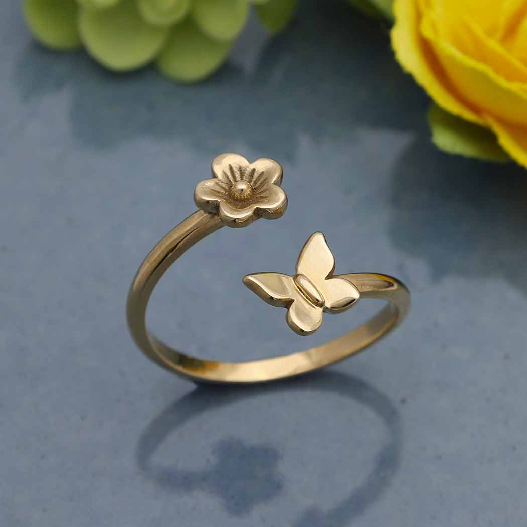 Nina Designs - Wholesale Cocktail/Statement Ring - Sterling Silver or Bronze Butterfly & Flower Adjustable Ring1