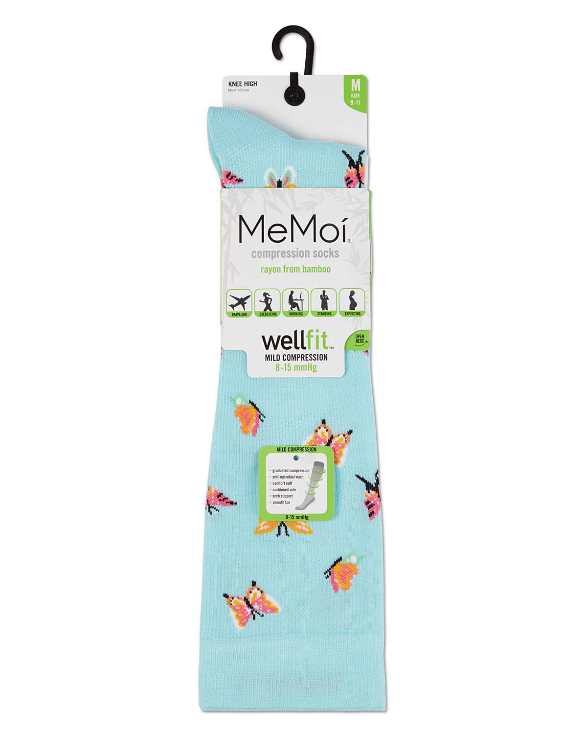 Blue Frost Butterfly Bamboo Compression Socks for wholesale on Faire3
