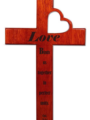 8" Cross-Mahogny-Love Binds Us for wholesale by H.J. SHERMAN COMPANY, INC.