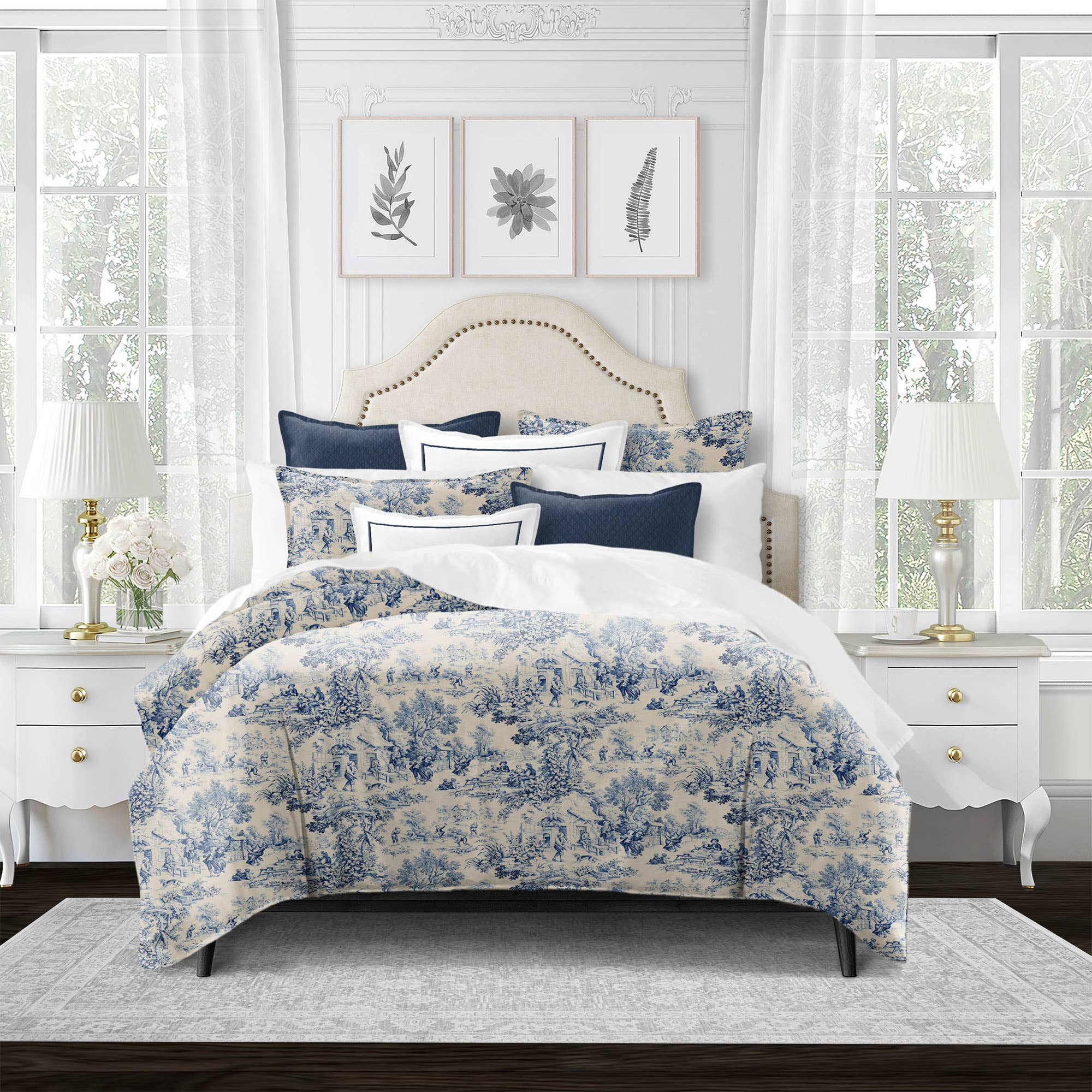 6ix Tailors Fine Linens - Wholesale Bedding Set - Maison Toile Blue Coverlet & Pillow Sham Set1