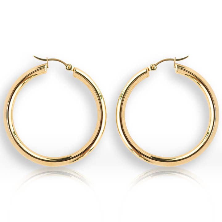 Goldie Thick Hollow Chunky Statement Hoops Earrings (50mm) for wholesale by Lumini Jewelry