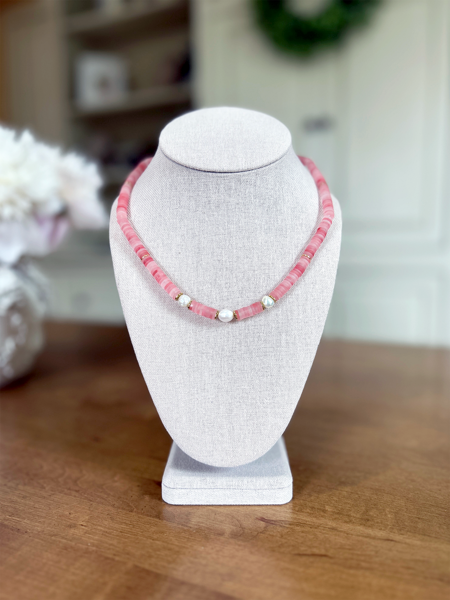Kaylie Dawn Jewelry - Wholesale Beaded/Pearl Necklace - Madaket Handmade Heishi Gemstone & Pearl Necklace - 5 Colors1