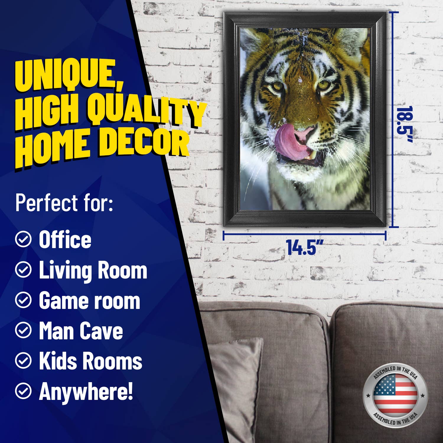 Lentics - Wholesale Art Print - Lion, Tiger & Wolf Tounge Out Framed Print 3D Lenticular Art2