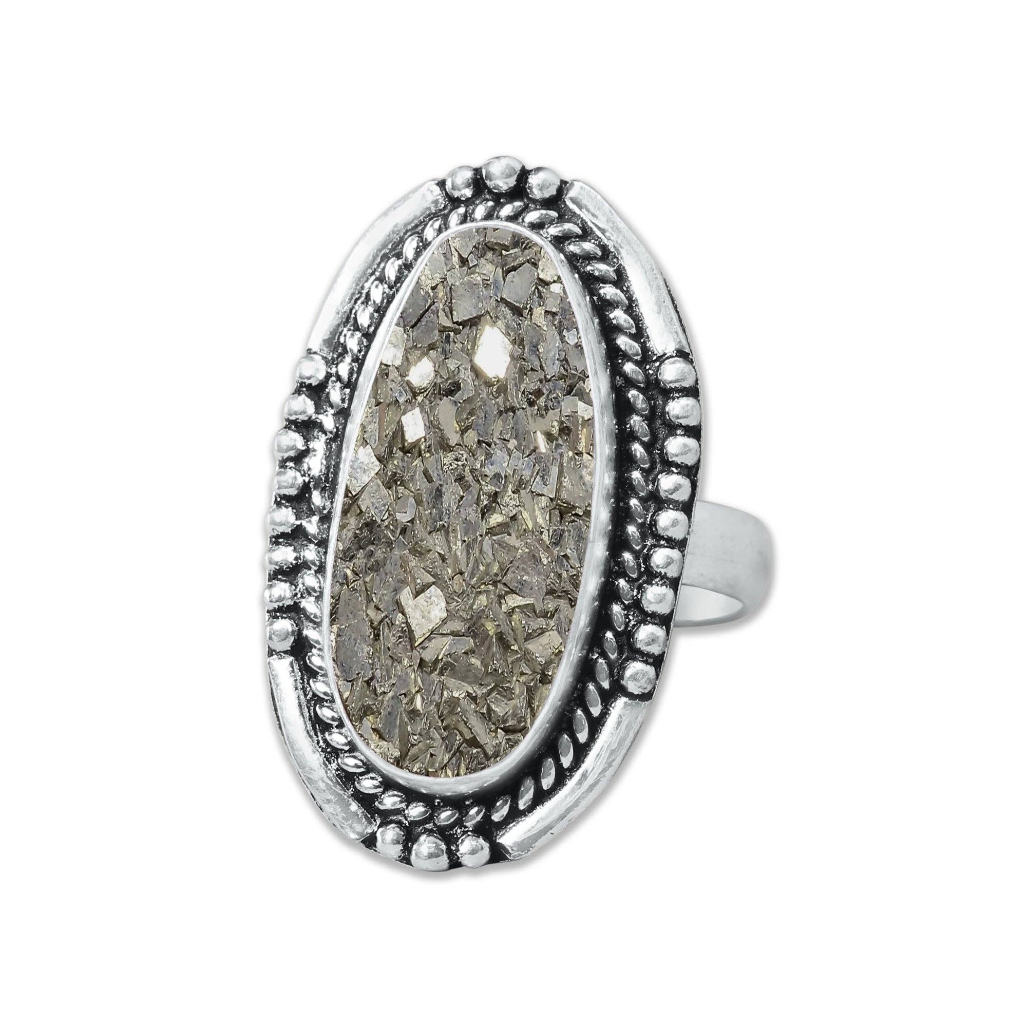 Handmade Jewels - Wholesale Cocktail/Statement Ring - Pyrite Druzy Rings – Handmade, Silver-Plated, Sparkling Natural Stone (Made to Order)5