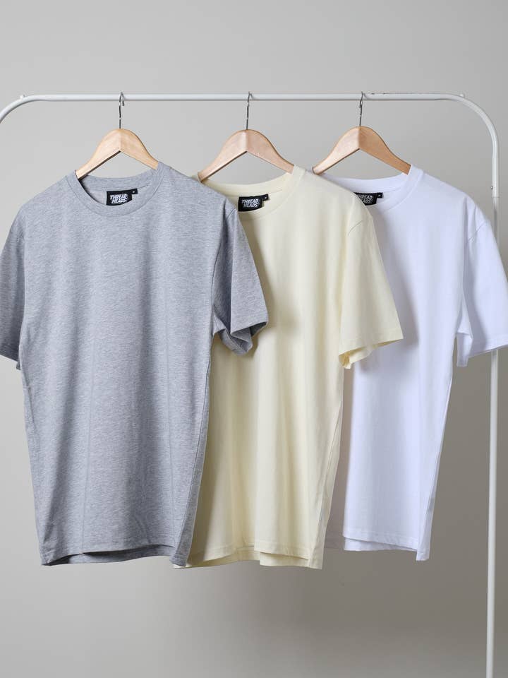 Classic Tee 3-Pack: Grå, Naturlig, Hvid for engroshandel hos Threadheads