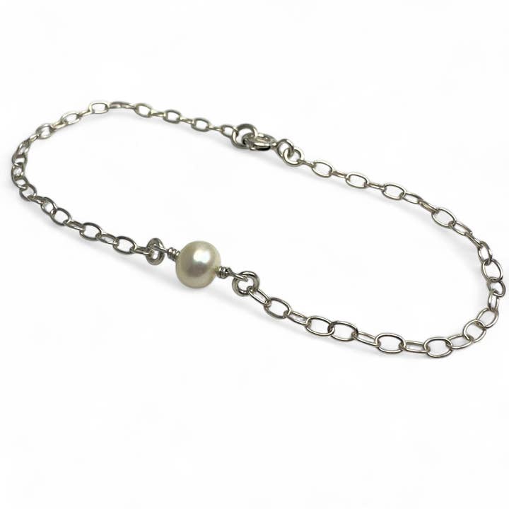 Serenity Pearl Sterling Silver Bracelet or Anklet for wholesale by Cloverleaf Jewelry
