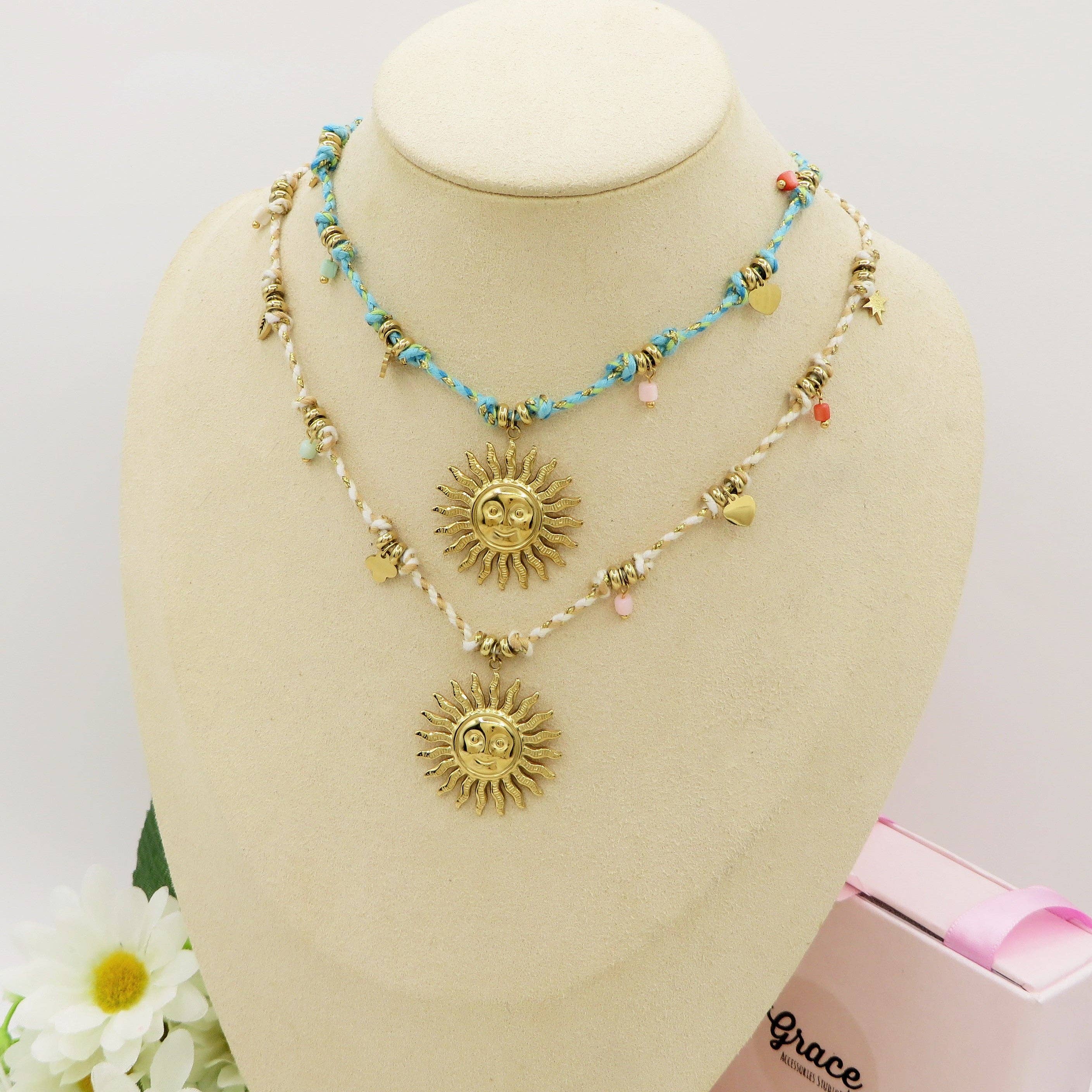 Daemon srls – Engroshandel Halskæde med vedhæng – SOLEA COLLANA - Rustfrit stål - Flettet halskæde med sol og ædelsten5