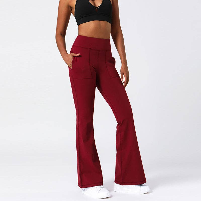 Active by Anna-Kaci - Wholesale Athletic Pants - Women's - Hip Sculpting High Rise Flared Yoga Pants with Pockets5