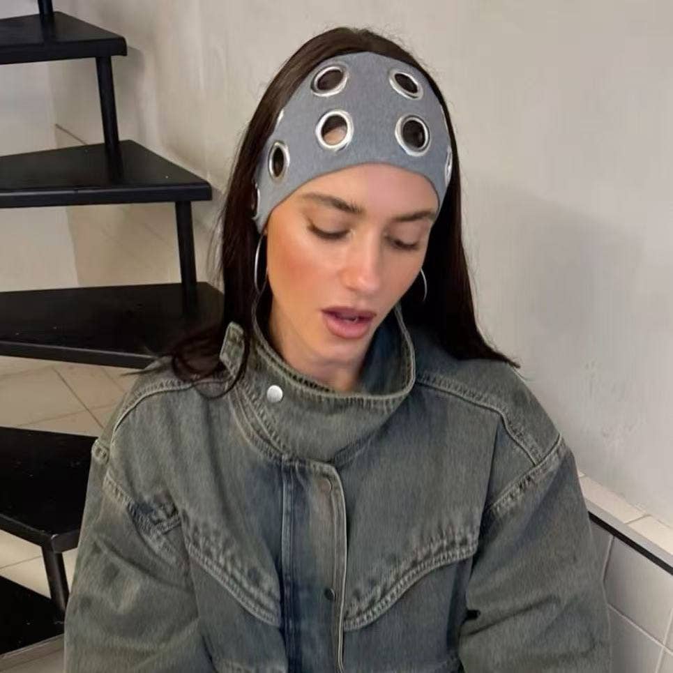 LadyJuneAccessories - Wholesale Fashion Headband - Women's - Ribbed Wide Headband with Metal Grommet Holes Multiple Color2