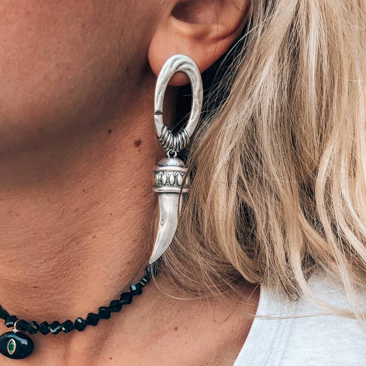 Goupi - Wholesale Hoop Earrings - Silver and gold horn Rock chandelier earrings2