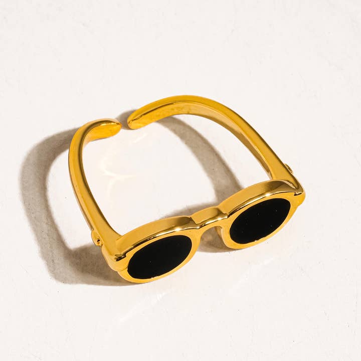 Black Dean 18K Gold Sunglasses Adjustable Ring for wholesale on Faire3