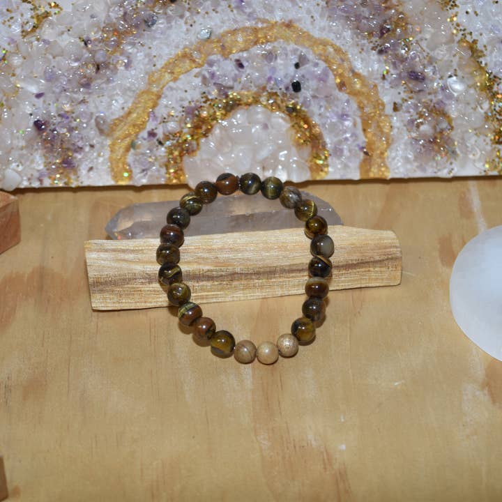 Ädelstensarmband med tigeröga och rosenträ för wholesale av Knot Treasures