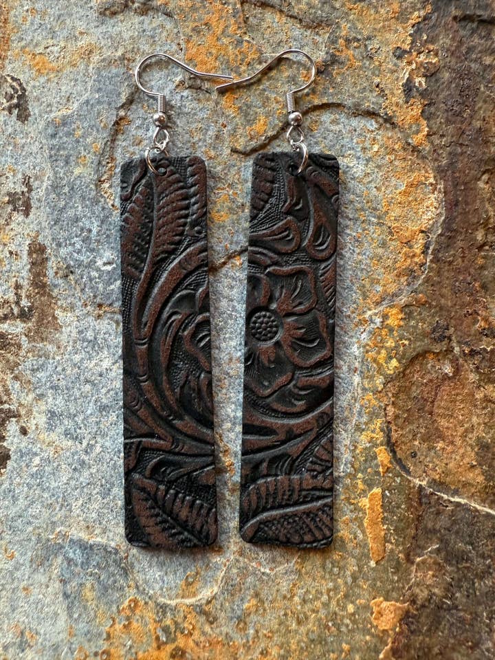 Leather Medium Bar Earrings for wholesale by Wild Mountain Silver