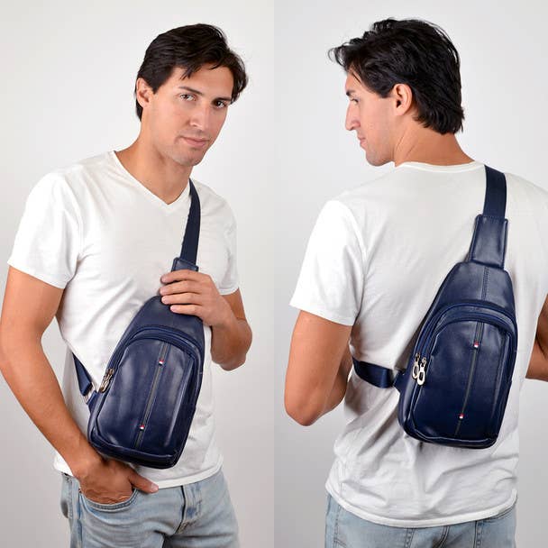 Selini New York - Wholesale Crossbody Bag - Unisex - Navy Leather Sling Bag Backpack with Adjustable Strap1
