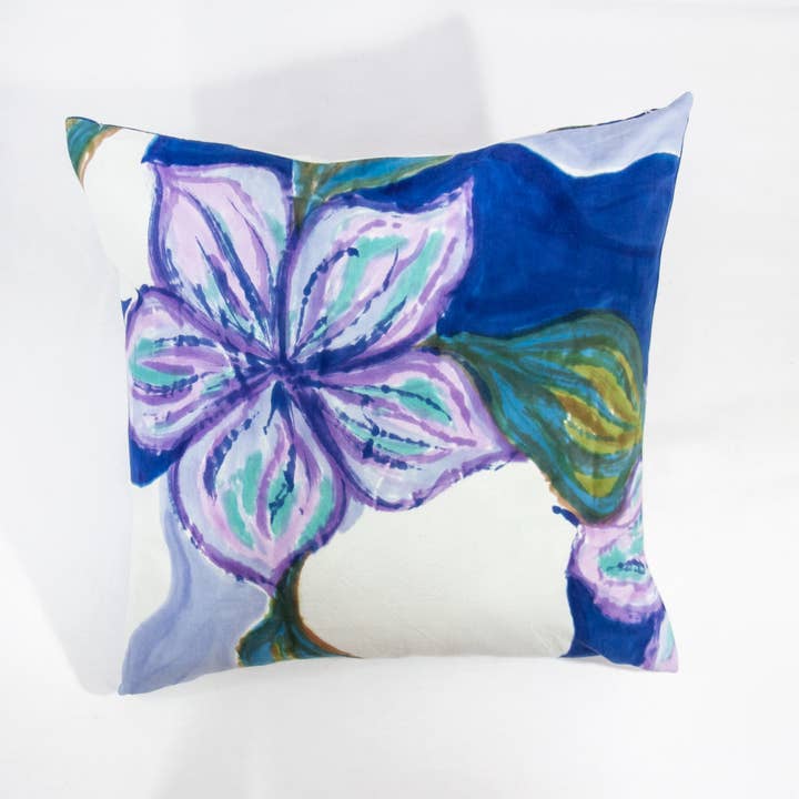 Hand Painted Pillow Covers Magnolia Blue for wholesale by WinterSun + NuevoSol