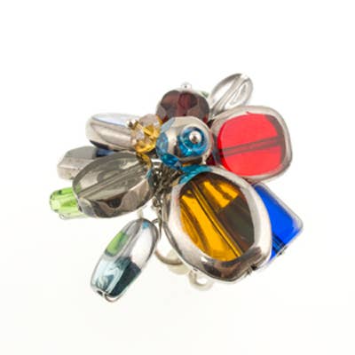 SALE Glass and White Bronze Flower Ring for wholesale by Saraswati Imports