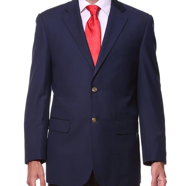 Blazer de Color Sólido Azul Marino Brillante con Botón Dorado FE28001 para venta al por mayor de Ferrecci