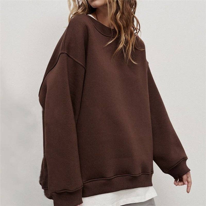 UZ Wholesale Store - Vente Sweat-shirt – femme - Sweat-shirt ample à col rond de couleur unie10