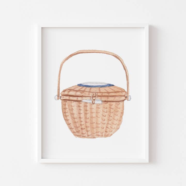 Impresión enmarcada de cesta de Nantucket con soporte trasero para venta al por mayor de The Muddy Dog