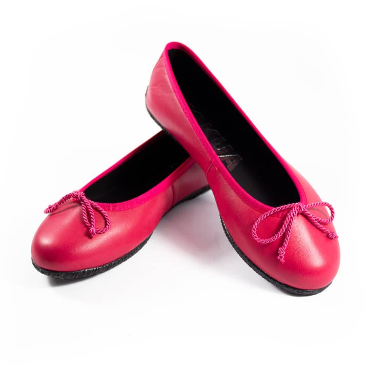 Paisley roze leren ballerina met strik en antislipzool voor wholesale door ATELIER DE BALLERINAS