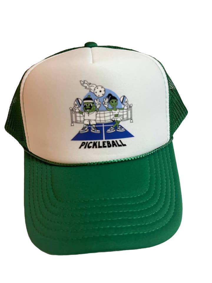 Pickleball Trucker Hat Featuring the Sexiest Pickles "Ace and Dinky" (Green) for wholesale by B6B clothing and apparel