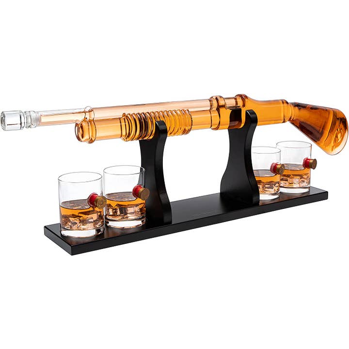 Ensemble de carafes à whisky Shotgun - 800 ml et 4 verres Bullet de 12 oz pour la vente par The Wine Savant / Khen Glassware