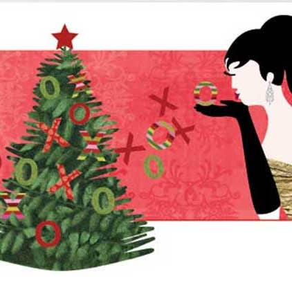 Tarjeta navideña de Blowing Love & Kisses para venta al por mayor de Potluck Press