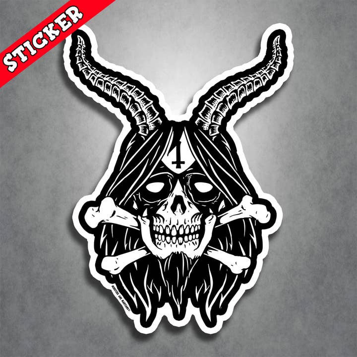 Monsters and Martians LLC - Wholesale Sticker - Black Metal Skull and Bones Sticker Gothic Horror Skull