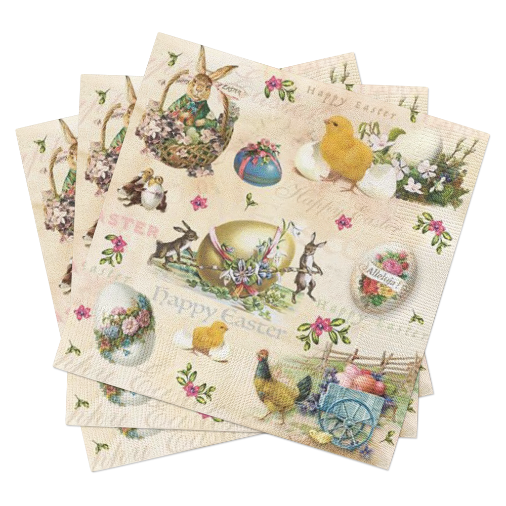 European Excellency - Wholesale Disposable Napkin - Vintage Easter Animals Lunch Napkins - Easter Napkins2