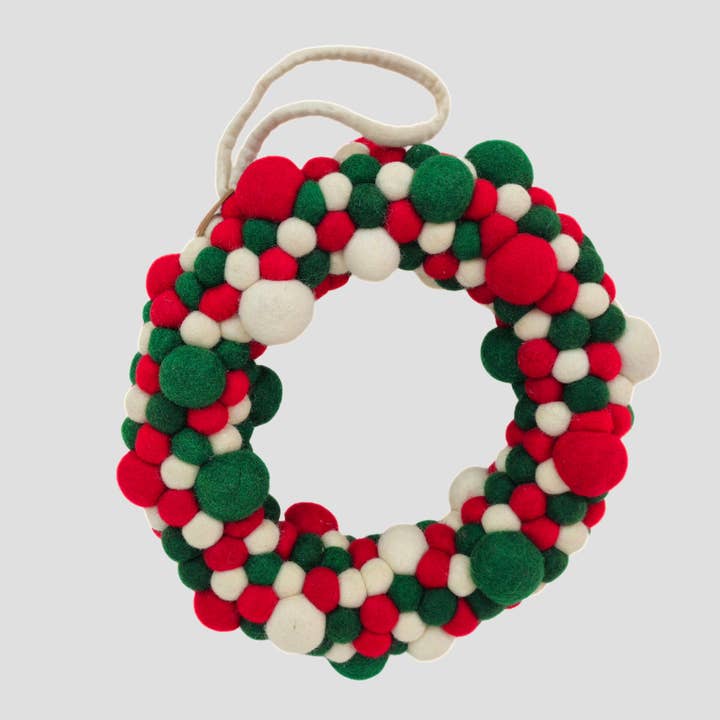 Feltiful - Wholesale Wreath - Door Hanging Multi Felt Ball Wreath 14 Inches