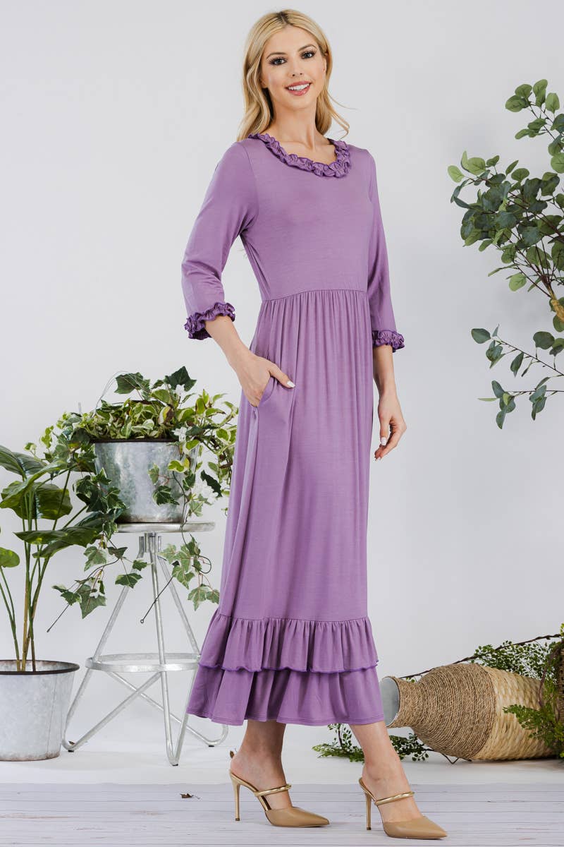 Celeste Clothing - Vente Robe – femme - ROBE GRANDE TAILLE AVEC MANCHES VOLANTÉES ET OURLET -CD4385515