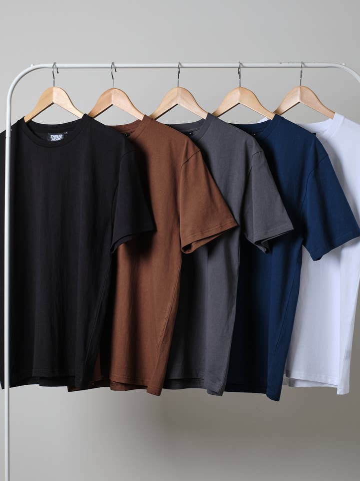 Tee Clássica Pacote 5: Preto, Castanho, Carvão, Azul-marinho, Branco por atacado de Threadheads