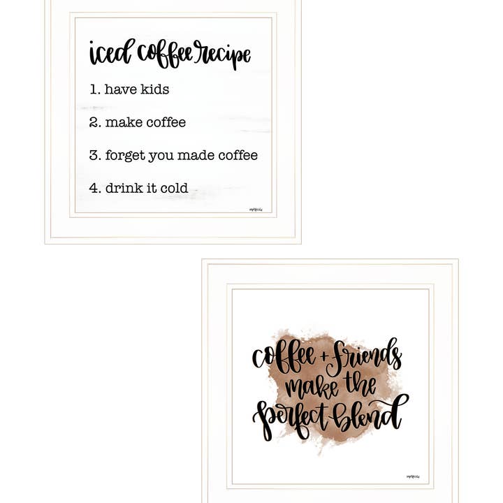 Vignette en 2 pièces « Coffee & Friends Recipe », cadre blanc pour la vente par Trendy Decor 4U