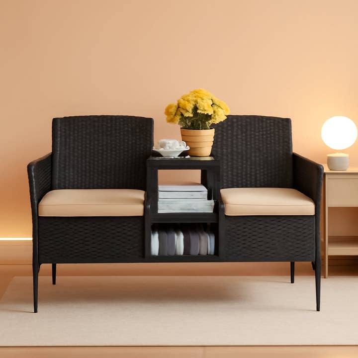 Outdoor Patio 2 Seat Loveseat Set With Built Table Beige for wholesale on Faire