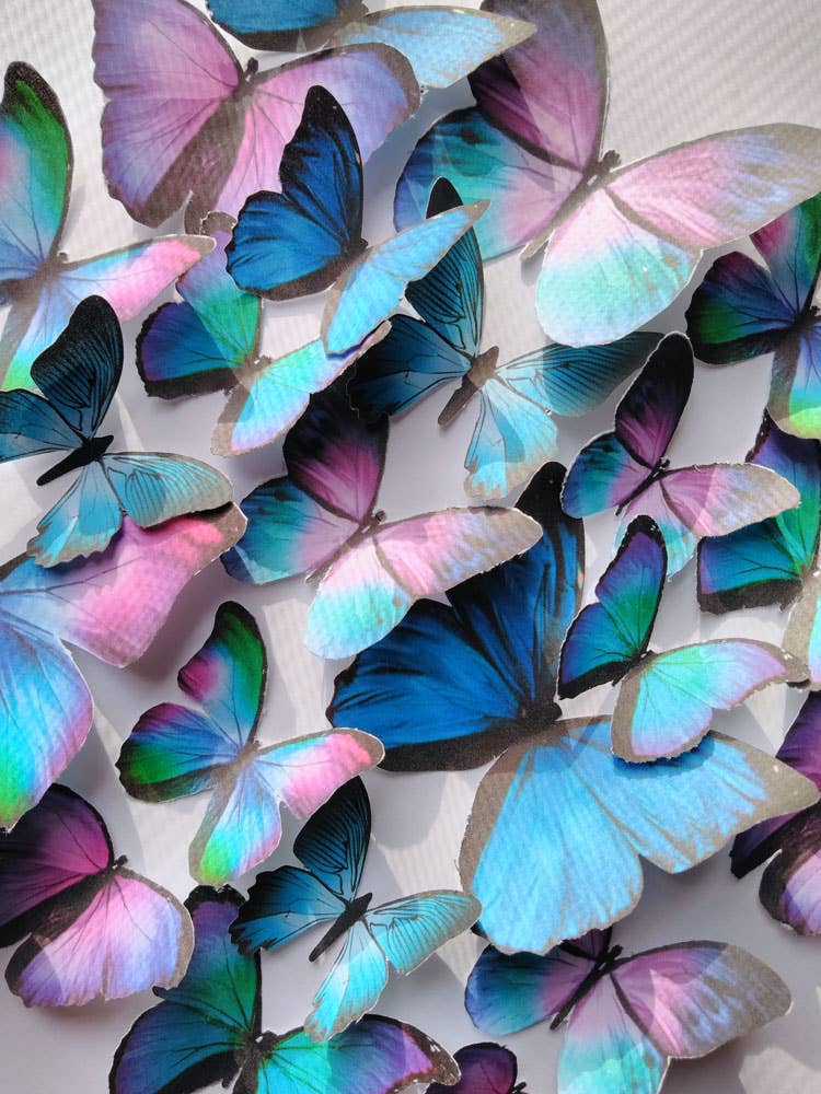 Homespun Parties - Vente Décoration pour cake/cupcake - Décorations de gâteaux en papier comestible avec papillons aux couleurs paon2