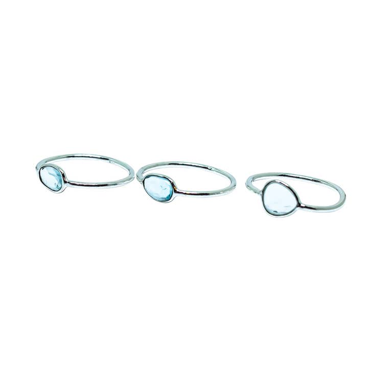 Quasar Gems USA - Wholesale Single Stone/Solitaire Ring - Aquamarine Abstract Gemstone Ring Sterling Silver