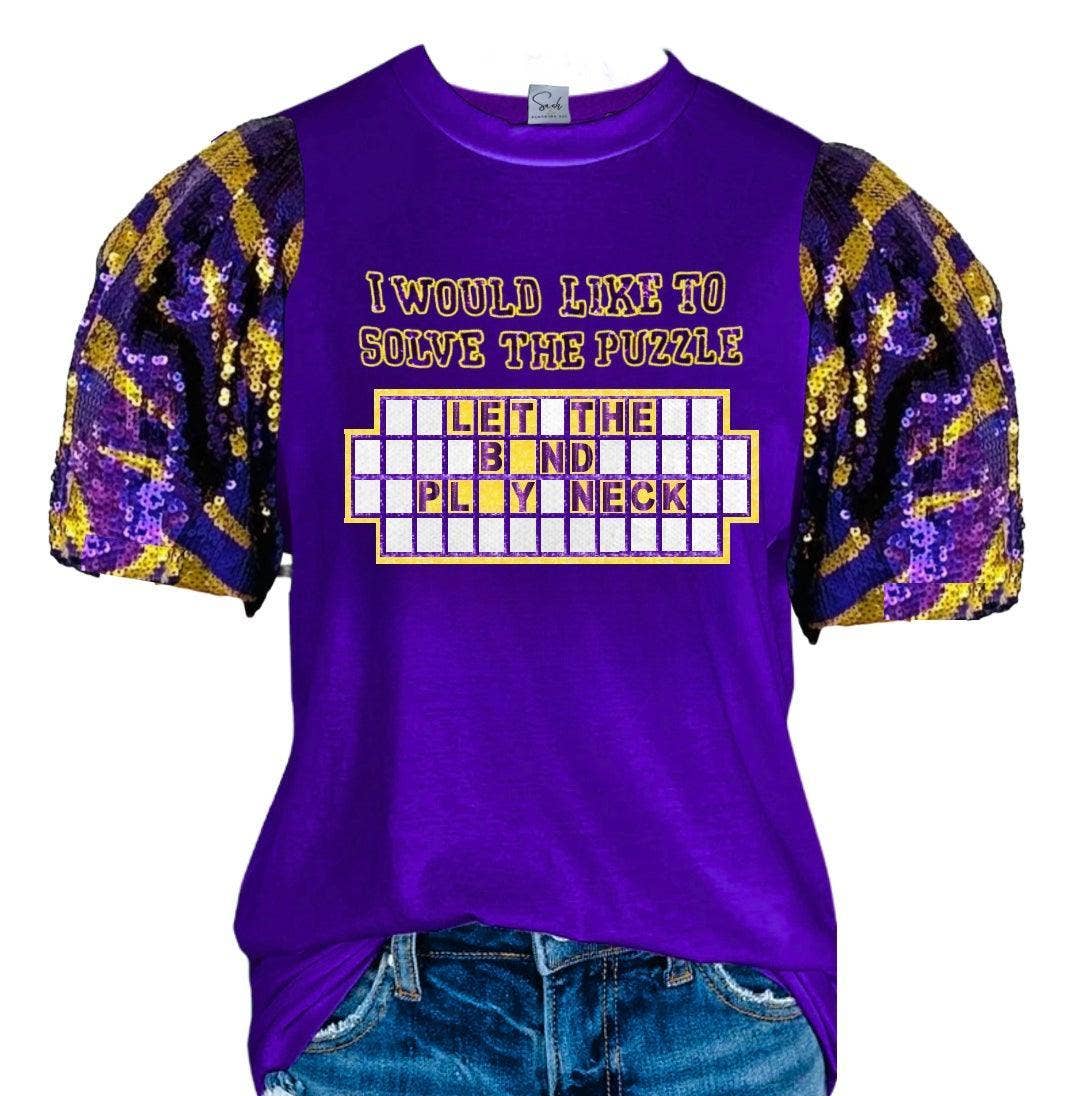 Sash Clothing Bar - Wholesale Blouse - Women's - Gameday Purple Gold Let The Band Play Neck Sequin Tiger Top0
