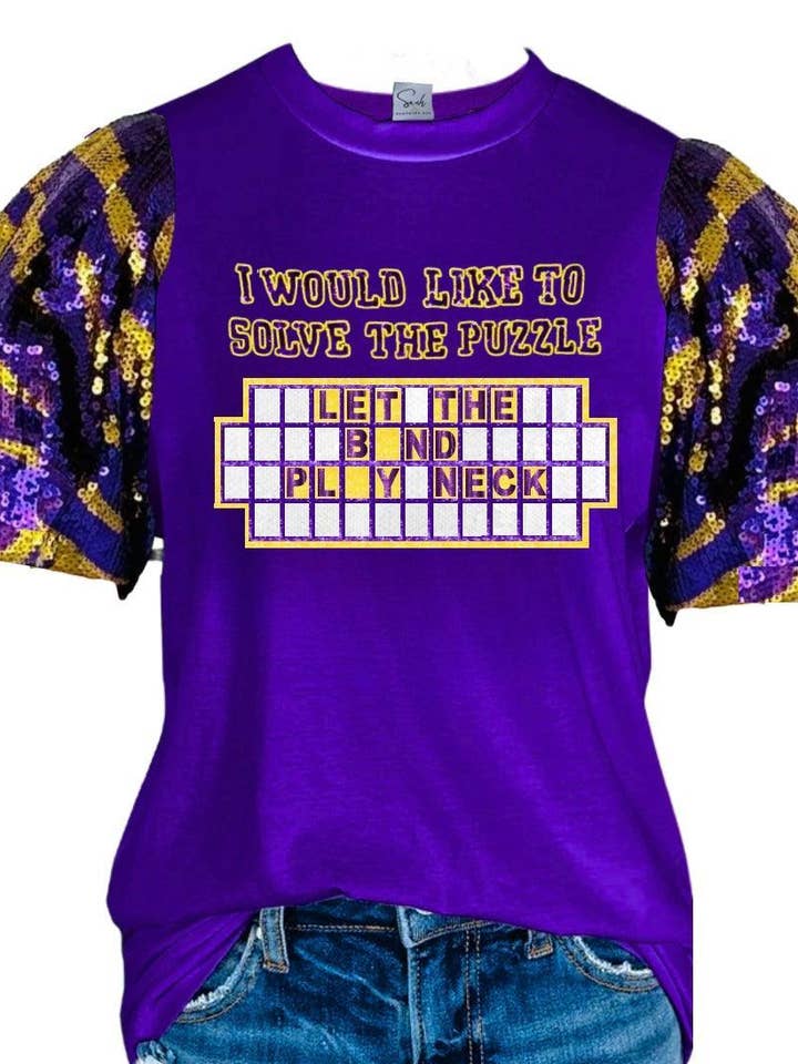 Sash Clothing Bar - Wholesale Blouse - Women's - Gameday Purple Gold Let The Band Play Neck Sequin Tiger Top0