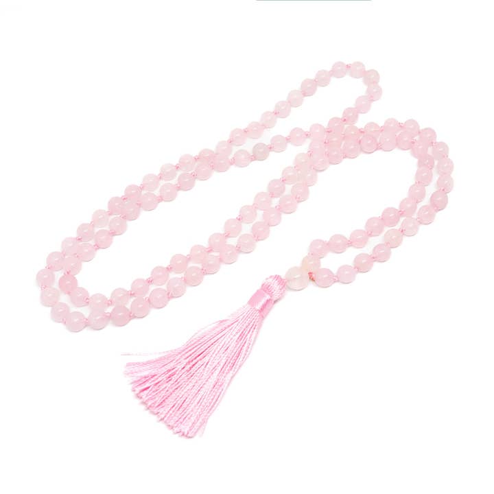 Mala Quartzo Rosa Knotted 108 Conta Mala - Contas de Oração - 8mm por atacado de Namu Baru Inc.