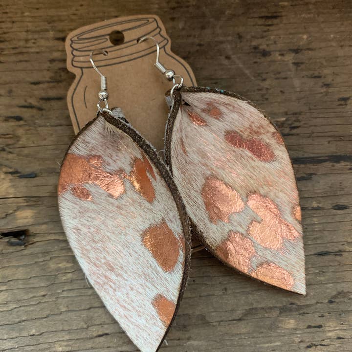 Rose Gold Acid Wash Hair On Leather Earrings for wholesale by Jill's Jewels
