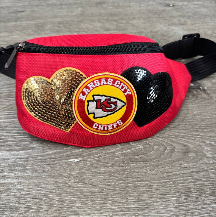 Patchwrx Customs Hat Bar - Wholesale Belt Bag - Women's - Kansas City Chiefs Hearts Canvas Fanny Pack Bag