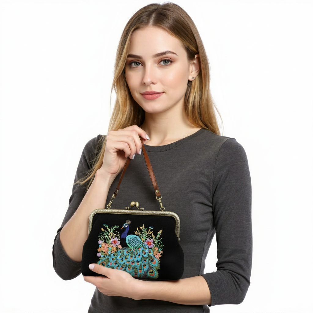 COMECO INC - Wholesale Crossbody Bag - Women's - Peacock Embroidered Kisslock Bag3