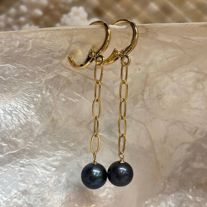 Pearl Chain Link Huggie Earrings for wholesale by Driftwood Dreams Hawai'i