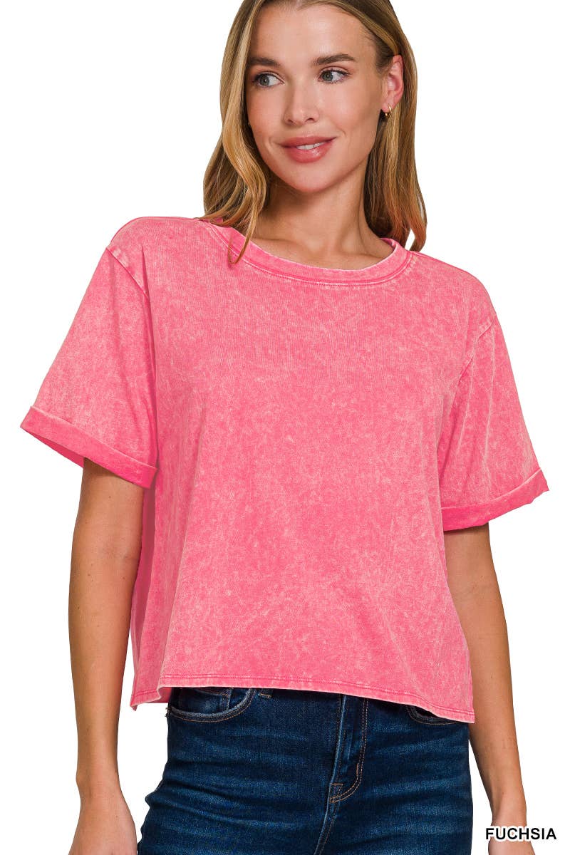 42POPS - Wholesale Knit Top - Women's - `.Washed Crew Neck Crop TShirt20