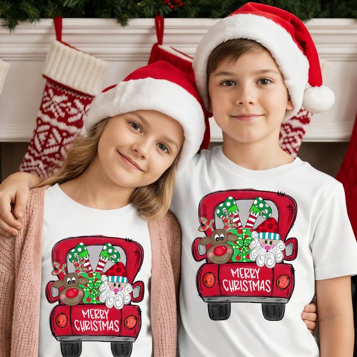 Christmas Truck Santa Boy/Girl Sibling Shirts for wholesale by Southern Backroad Tees LLC